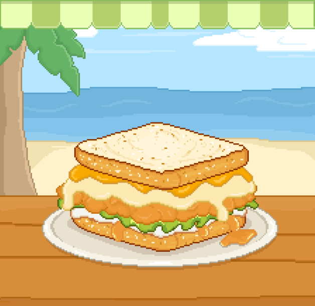 Pixel art sandwich on a beach